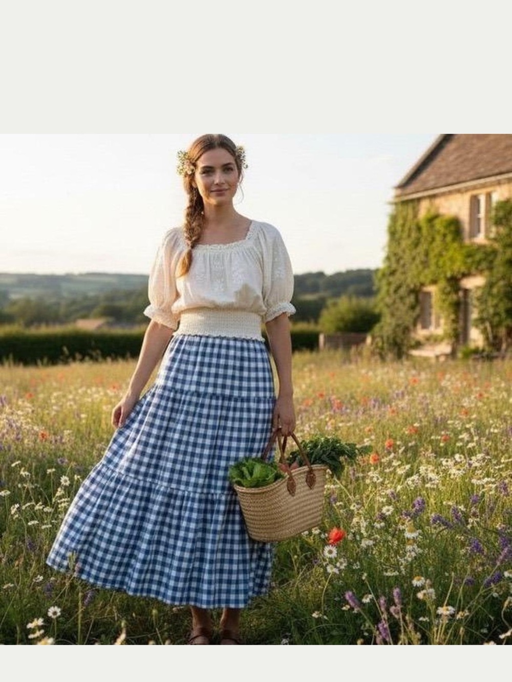 GAP Blue Gingham Tiered Maxi Skirt